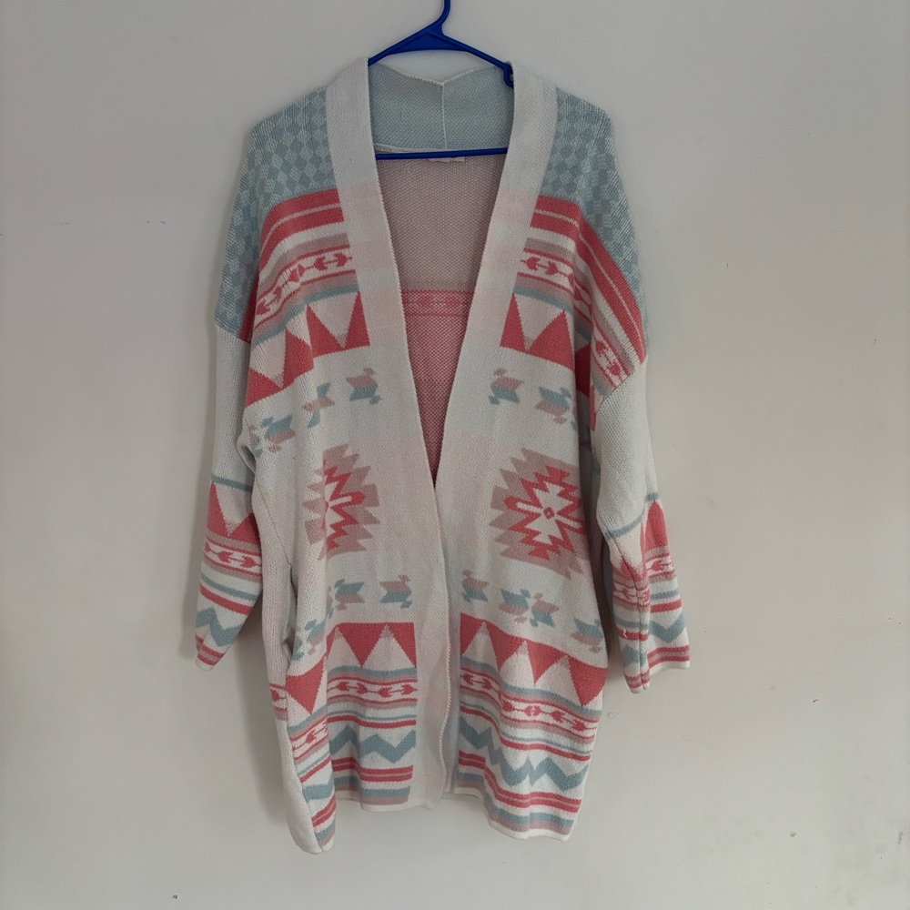 Lime & Chili Aztec Open Front Cardigan Sweater M/L Boho Tribal